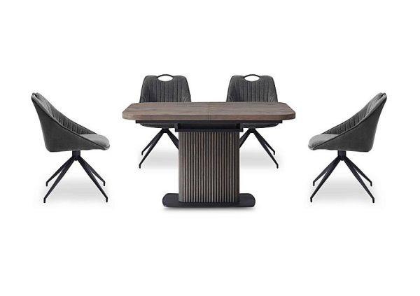 Jai Small Extending Dining Table with 4 Swivel Chairs  Dark Grey | Bed Sava