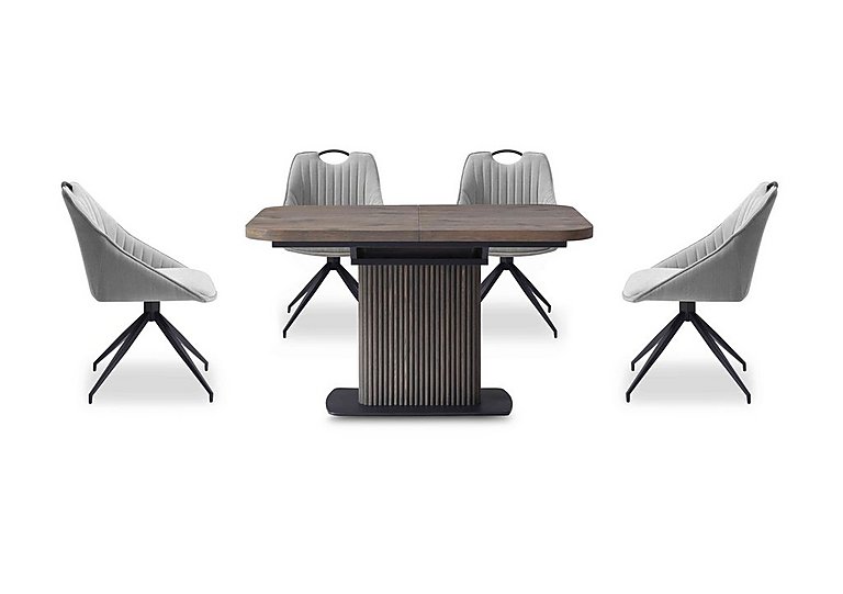 Jai Small Extending Dining Table with 4 Swivel Chairs - Silver