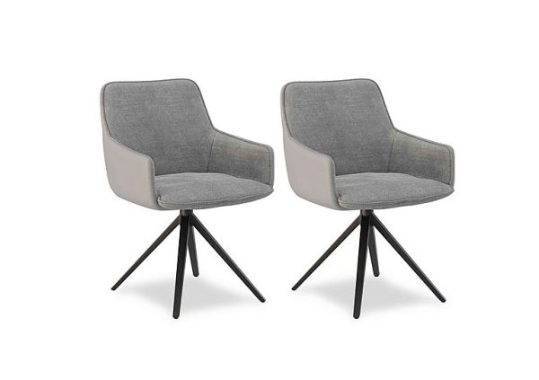 Jose Pair of Swivel Dining Arm Chairs  Stone | Bed Sava