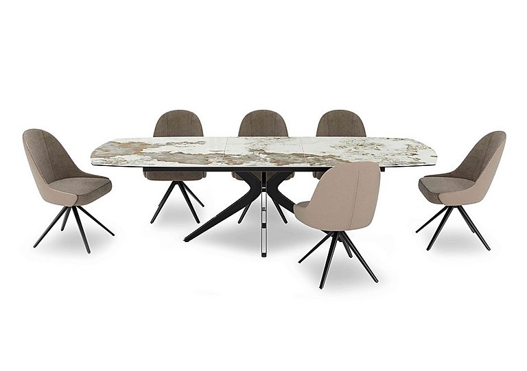 Jose Large Calcatta Marble Pop-up Extending Dining Table with 6 Swivel Chairs