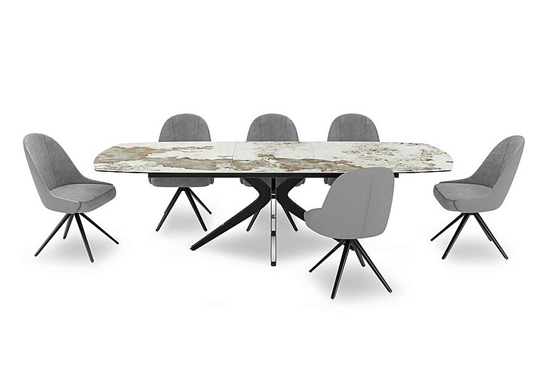 Jose Large Calcatta Marble Pop-up Extending Dining Table with 6 Swivel Chairs - Stone