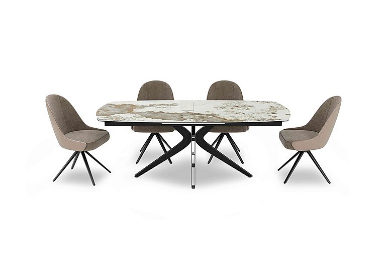 Jose Large Calcatta Marble Pop-up Extending Dining Table with 4 Swivel Chairs