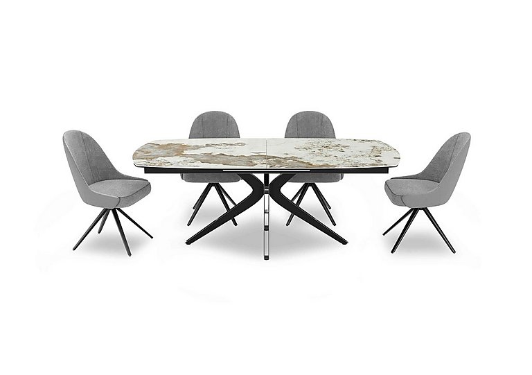 Jose Large Calcatta Marble Pop-up Extending Dining Table with 4 Swivel Chairs - Stone