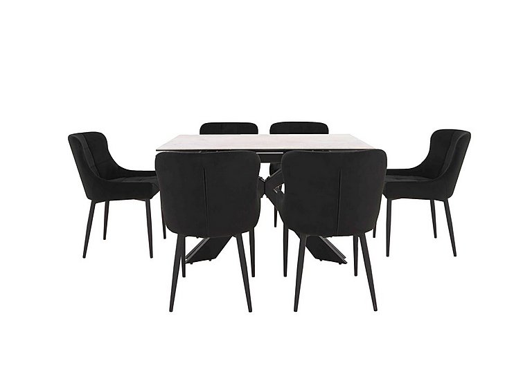 Kos Extending Dining Table with 6 Velvet Chairs Set - Black