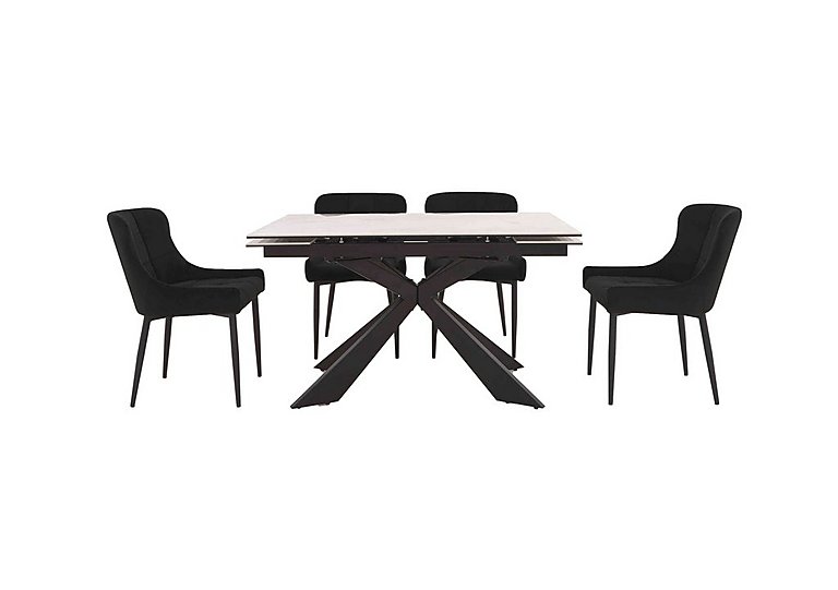 Kos Extending Dining Table with 4 Velvet Chairs Set - Black