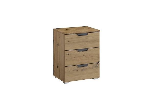 Rauch  Lima 3 Drawer Bedside Cabinet with Decor Front  Art Oak | Bed Sava