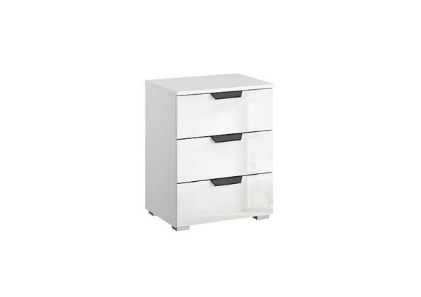 Rauch  Lima 3 Drawer Bedside Cabinet with Glass Front  White | Bed Sava