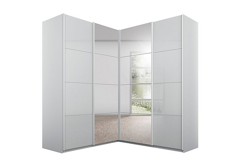 Rauch - Lima 181cm 4 Door Corner Sliding Wardrobe with 2 Glass and 2 Mirror Doors 210cm Tall - Grey