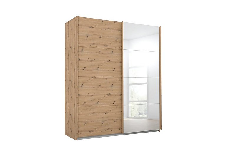 Rauch - Lima 181cm 2 Door Sliding Wardrobe with 1 Decor and 1 Mirror Door 210cm Tall - Art Oak