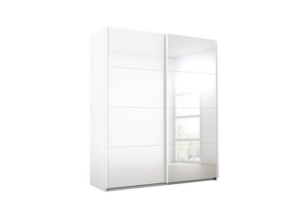 Rauch  Lima 181cm 2 Door Sliding Wardrobe with 1 Glass and 1 Mirror Door 210cm Tall  White | Bed Sava