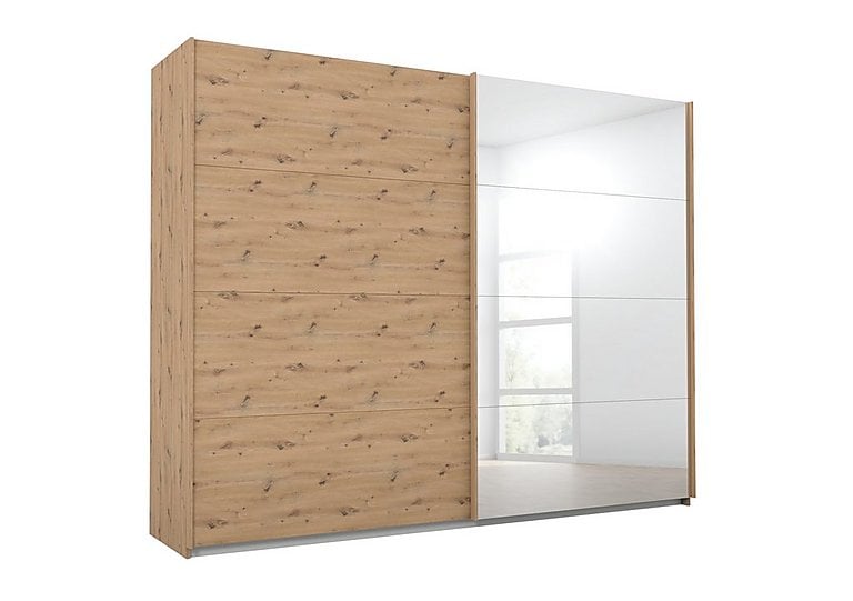 Rauch  Lima 271cm 2 Door Sliding Wardrobe with 1 Decor and 1 Mirror Door 210cm Tall  Art Oak | Bed Sava