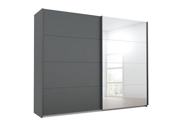 Rauch  Lima 271cm 2 Door Sliding Wardrobe with 1 Decor and 1 Mirror Door 210cm Tall  Metallic Grey | Bed Sava