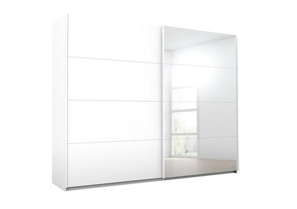 Rauch  Lima 271cm 2 Door Sliding Wardrobe with 1 Decor and 1 Mirror Door 210cm Tall  White | Bed Sava