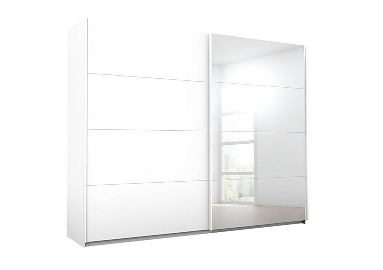 Rauch  Lima 271cm 2 Door Sliding Wardrobe with 1 Decor and 1 Mirror Door 210cm Tall  White | Bed Sava