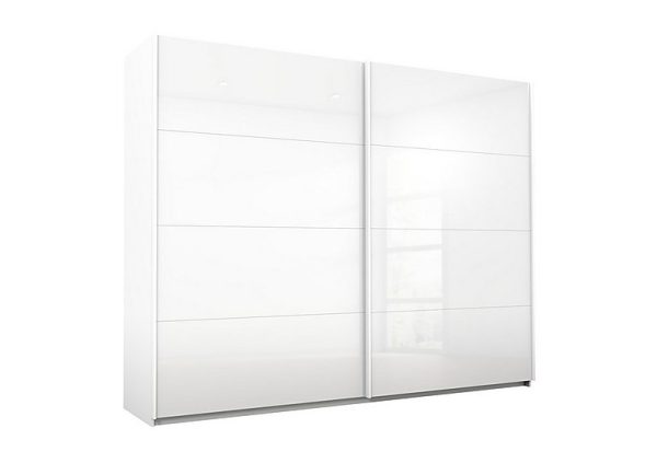 Rauch  Lima 271cm 2 Door Sliding Wardrobe with Glass Front 210cm Tall  White | Bed Sava