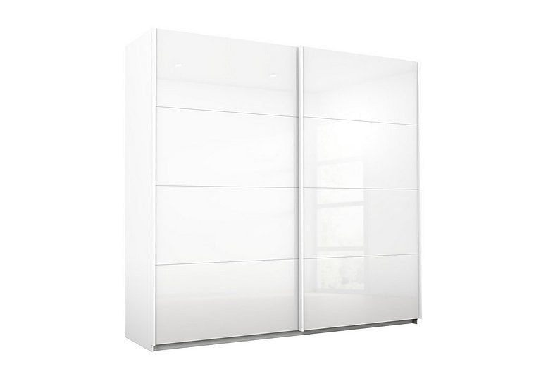 Rauch  Lima 226cm 2 Door Sliding Wardrobe with Glass Front 210cm Tall  White | Bed Sava