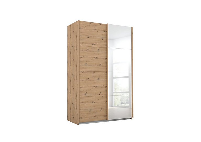 Rauch - Lima 136cm 2 Door Sliding Wardrobe with 1 Decor and 1 Mirror Door 210cm Tall - Art Oak