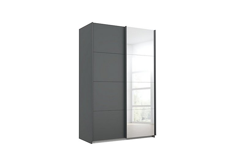 Rauch - Lima 136cm 2 Door Sliding Wardrobe with 1 Decor and 1 Mirror Door 210cm Tall - Metallic Grey