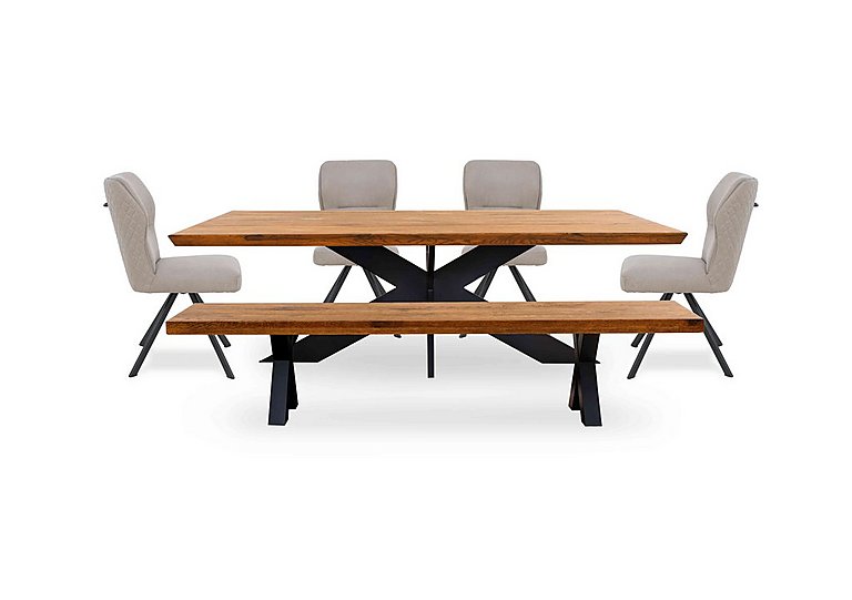 Bodahl - Loki Large Dining Table with Bench and 4 Taupe Swivel Chairs - Old Bassano