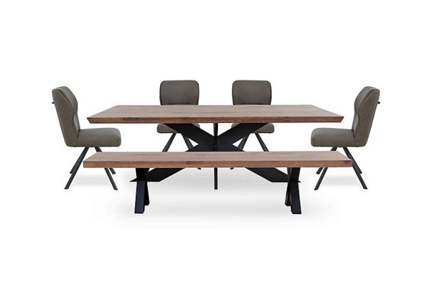 Bodahl  Loki Large Dining Table with Bench and 4 Steel Swivel Chairs  Desert | Bed Sava