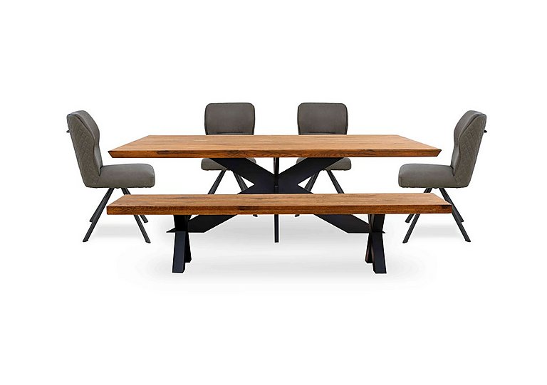 Bodahl - Loki Large Dining Table with Bench and 4 Steel Swivel Chairs - Old Bassano