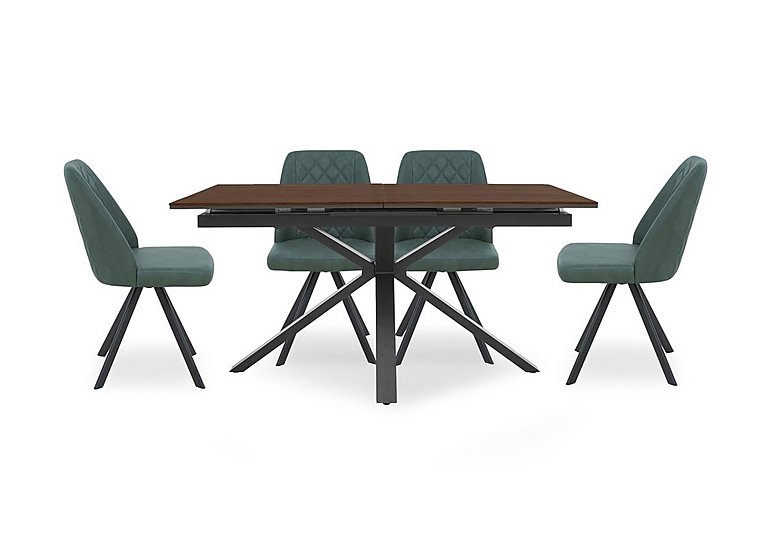 Mars Pop-up Dining Table with 4 Faux Leather Swivel Chairs - Green