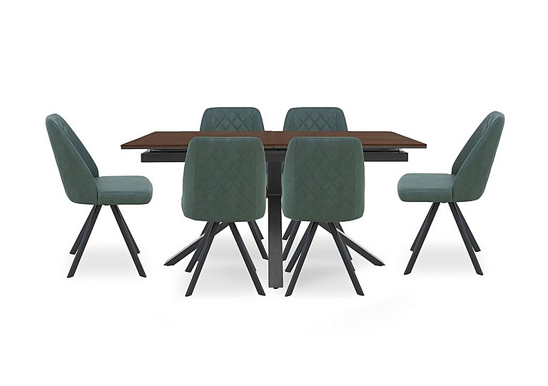 Mars Pop-up Dining Table with 6 Faux Leather Swivel Chairs - Green