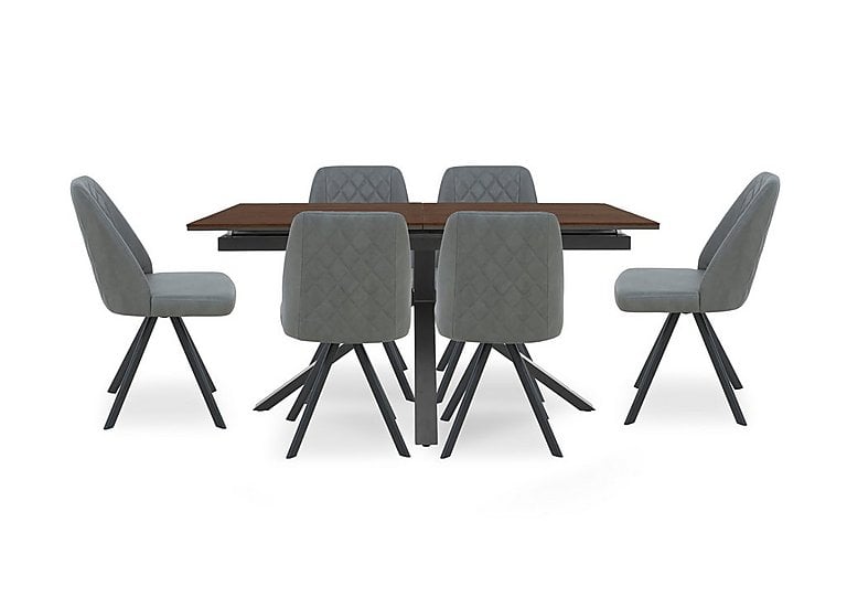 Mars Pop-up Dining Table with 6 Faux Leather Swivel Chairs - Grey