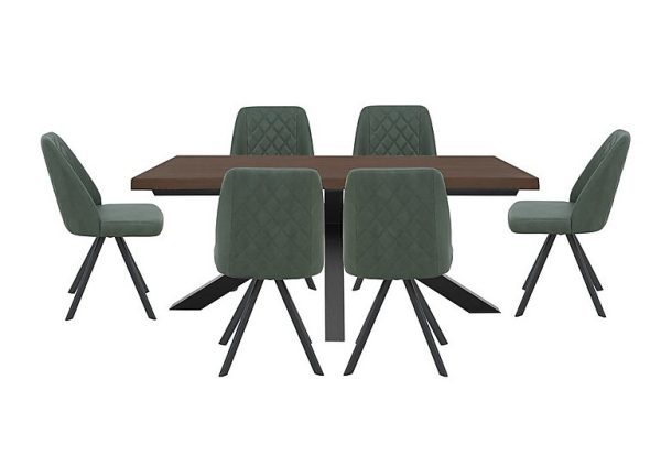 Mars Large Live Edge Dining Table with 6 Faux Leather Swivel Chairs  Green | Bed Sava