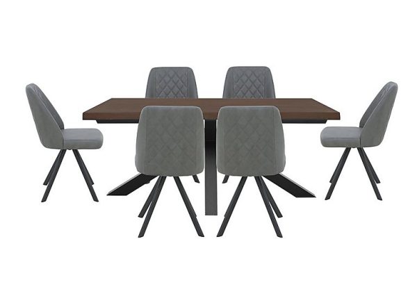 Mars Large Live Edge Dining Table with 6 Faux Leather Swivel Chairs  Grey | Bed Sava