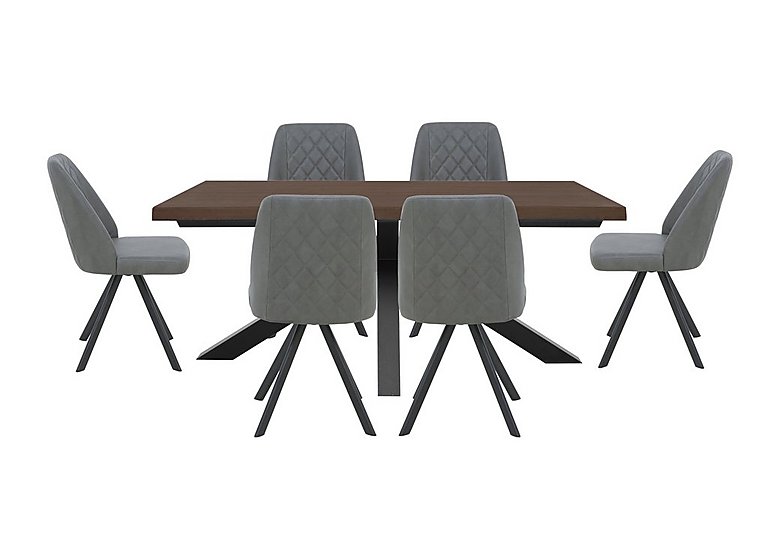 Mars Large Live Edge Dining Table with 6 Faux Leather Swivel Chairs - Grey