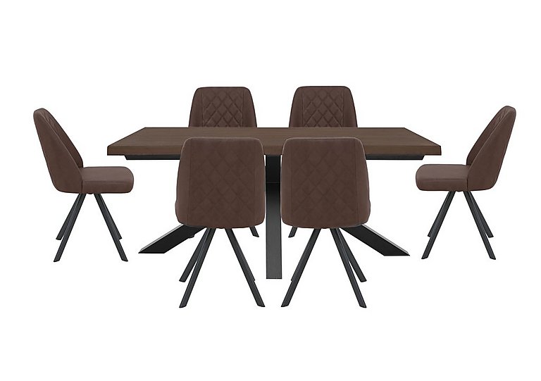 Mars Large Live Edge Dining Table with 6 Faux Leather Swivel Chairs