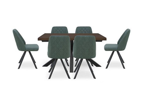 Mars Small Live Edge Dining Table with 6 Faux Leather Swivel Chairs  Green | Bed Sava