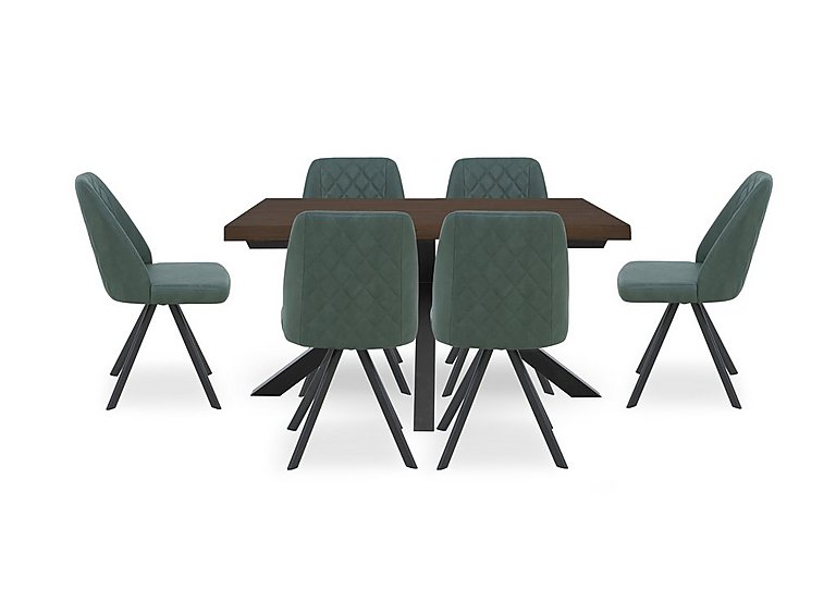 Mars Small Live Edge Dining Table with 6 Faux Leather Swivel Chairs - Green