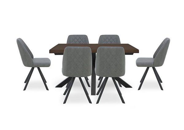 Mars Small Live Edge Dining Table with 6 Faux Leather Swivel Chairs  Grey | Bed Sava