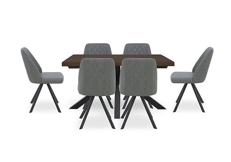 Mars Small Live Edge Dining Table with 6 Faux Leather Swivel Chairs - Grey