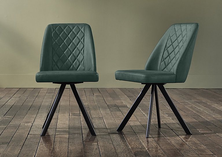Mars Pair of Faux Leather Swivel Dining Chairs - Green
