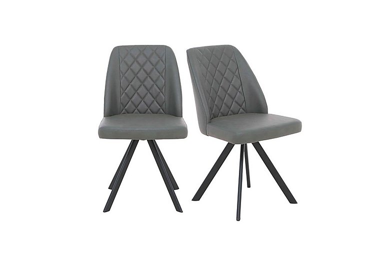 Mars Pair of Faux Leather Swivel Dining Chairs - Grey