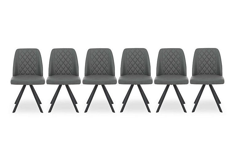 Mars Set of 6 Faux Leather Swivel Dining Chairs - Grey