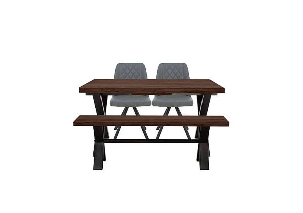 Mars Small Straight Edge Dining Table with 140cm Bench and 2 Faux Leather Swivel Chairs  Grey | Bed Sava