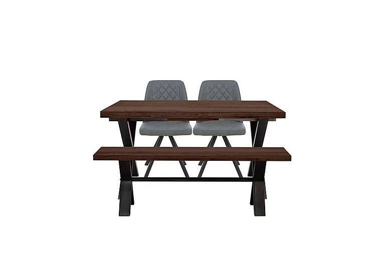 Mars Small Straight Edge Dining Table with 140cm Bench and 2 Faux Leather Swivel Chairs - Grey
