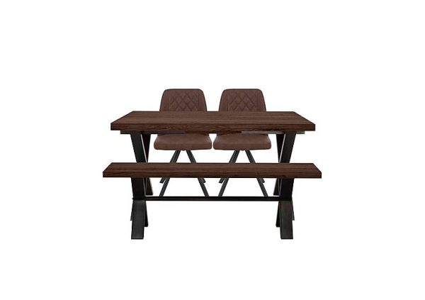 Mars Small Straight Edge Dining Table with 140cm Bench and 2 Faux Leather Swivel Chairs | Bed Sava