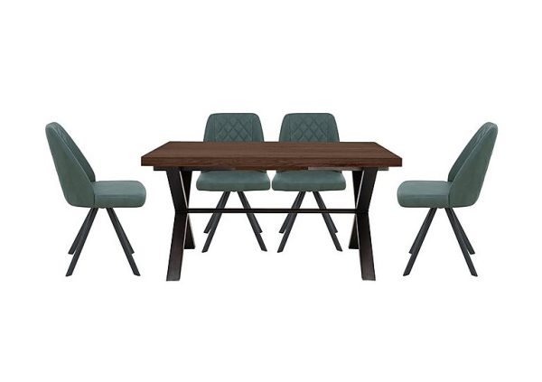 Mars Small Straight Edge Dining Table with 4 Faux Leather Swivel Chairs  Green | Bed Sava