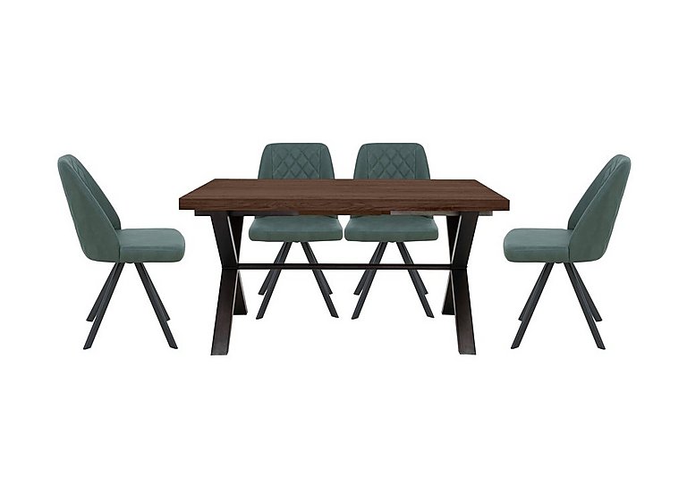 Mars Small Straight Edge Dining Table with 4 Faux Leather Swivel Chairs - Green
