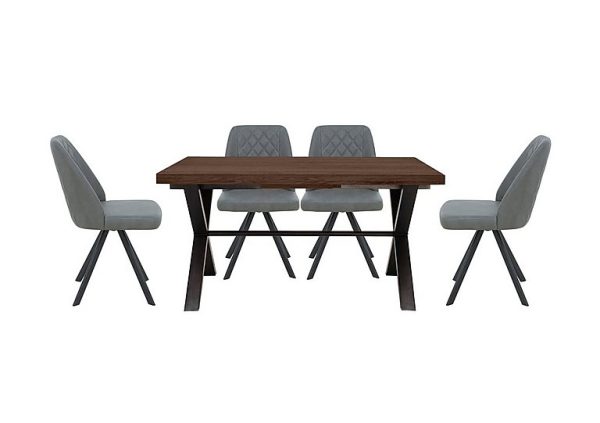 Mars Small Straight Edge Dining Table with 4 Faux Leather Swivel Chairs  Grey | Bed Sava