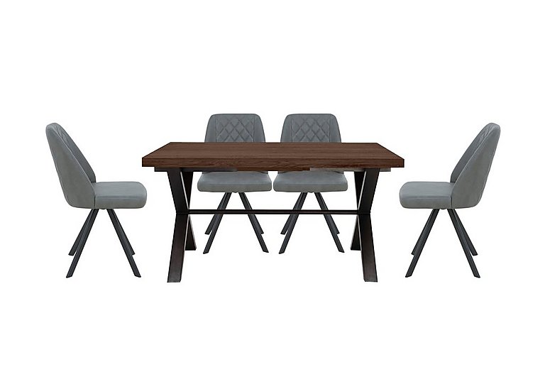 Mars Small Straight Edge Dining Table with 4 Faux Leather Swivel Chairs - Grey