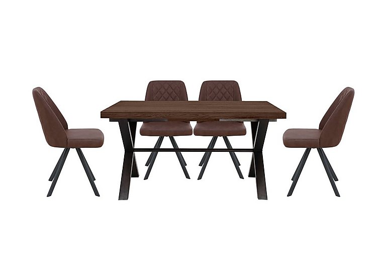 Mars Small Straight Edge Dining Table with 4 Faux Leather Swivel Chairs