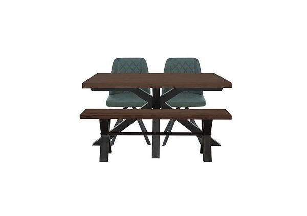 Mars Small Live Edge Dining Table with 140cm Bench and 2 Faux Leather Swivel Chairs  Green | Bed Sava