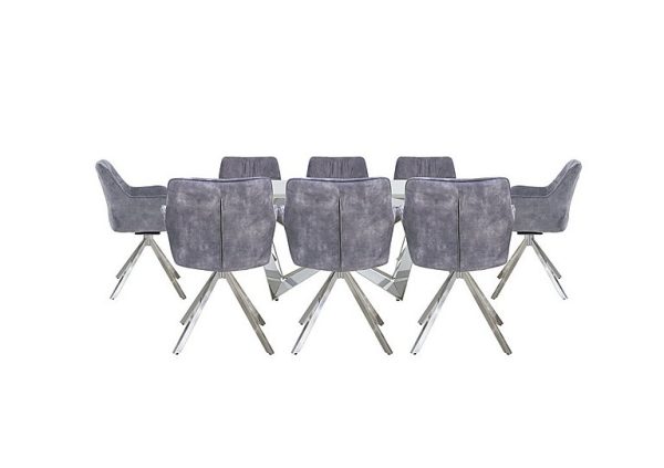 Marvel Chrome Small Extending Dining Table and 8 Swivel Chairs  Silver | Bed Sava