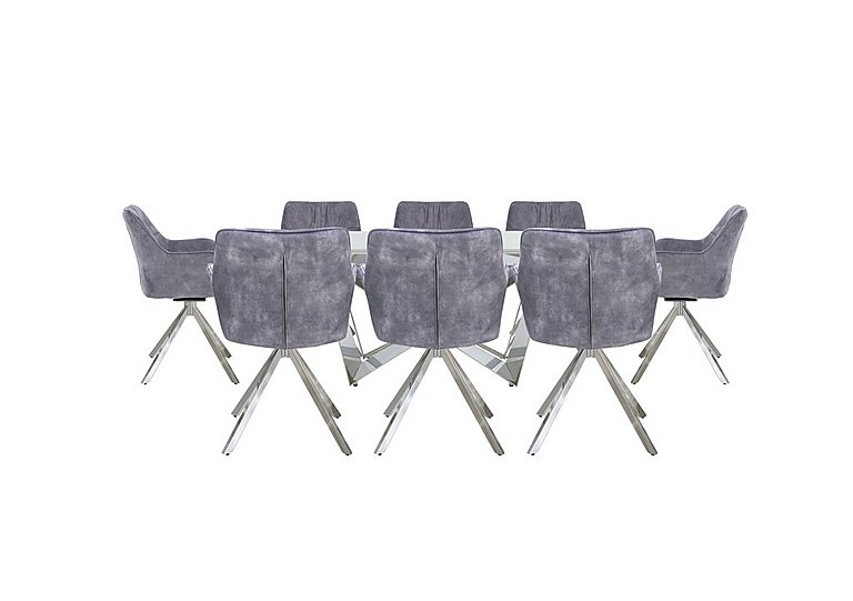 Marvel Chrome Small Extending Dining Table and 8 Swivel Chairs - Silver